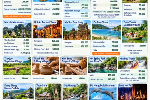 Da Nang & Hoi An Attraction Ticket Price List 2026 | Dahavi Tour